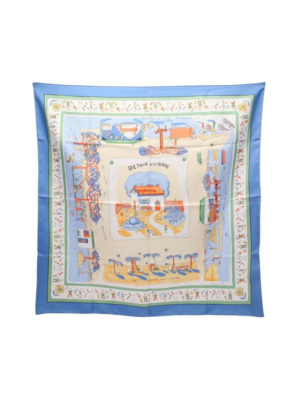 Hermes Scarf Carre 90 Retour a la Terre Blue Silk